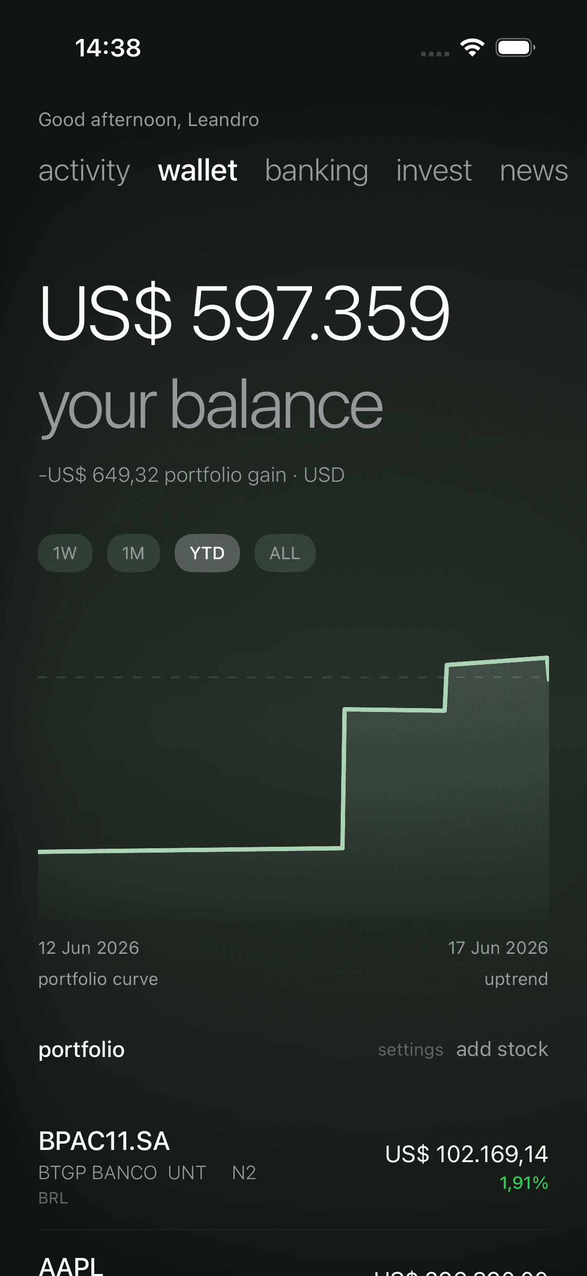Aurum wallet screen